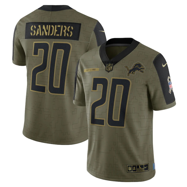 mens nike barry sanders olive detroit lions 2021 salute to service retired player limited jersey